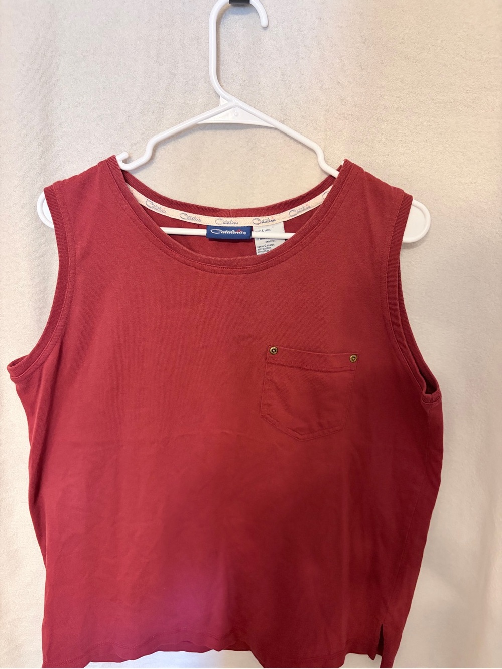 Vintage Catalina Women's Large Red Sleeveless Top Pocket Front 100% Cotton USA